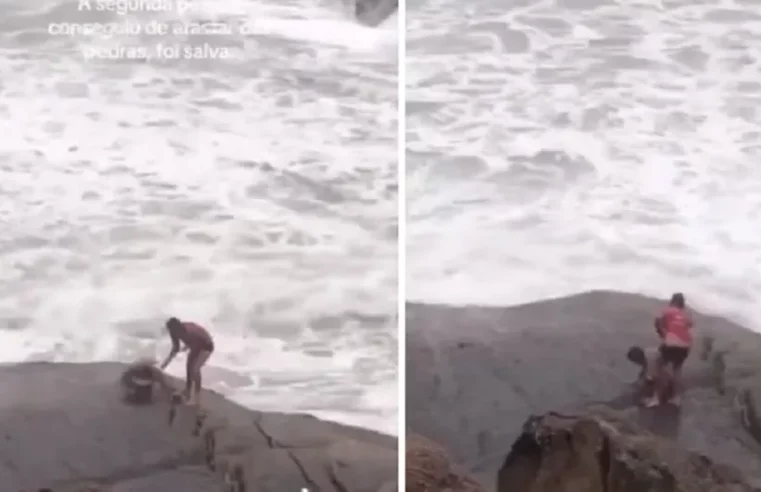 Turistas arrastados por ondas ao fazerem selfie na Praia do Diabo, no Rio; Veja