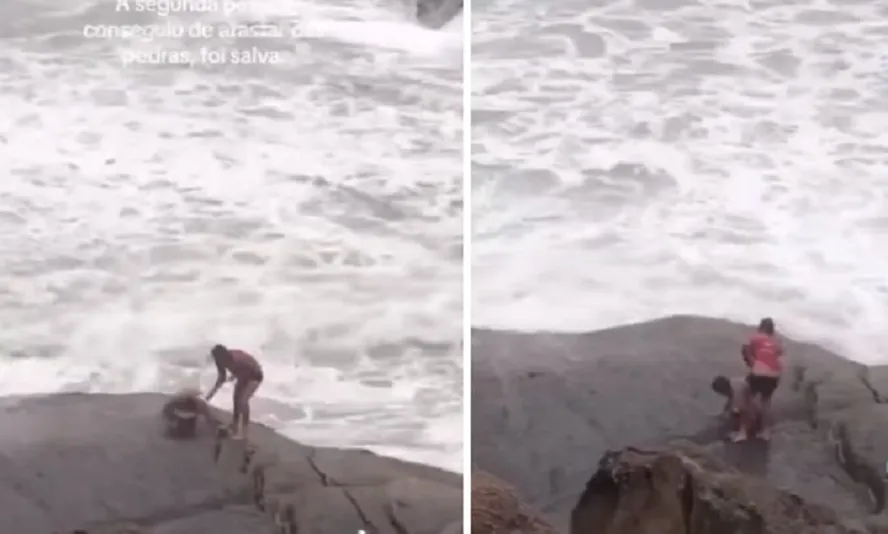 Turistas arrastados por ondas ao fazerem selfie na Praia do Diabo, no Rio; Veja