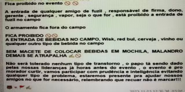 Mensagem disparada por Grandão para traficantes do Complexo da Penha — Foto: Reprodução